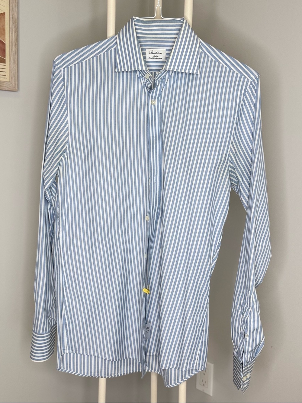 Men's Blue and White Stripe Dress Shirt - Classic Point Collar